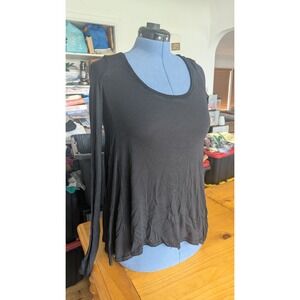 Free People Black Ribbed Knit Long Sleeve Scoop Neck High Low Tunic Top Size M